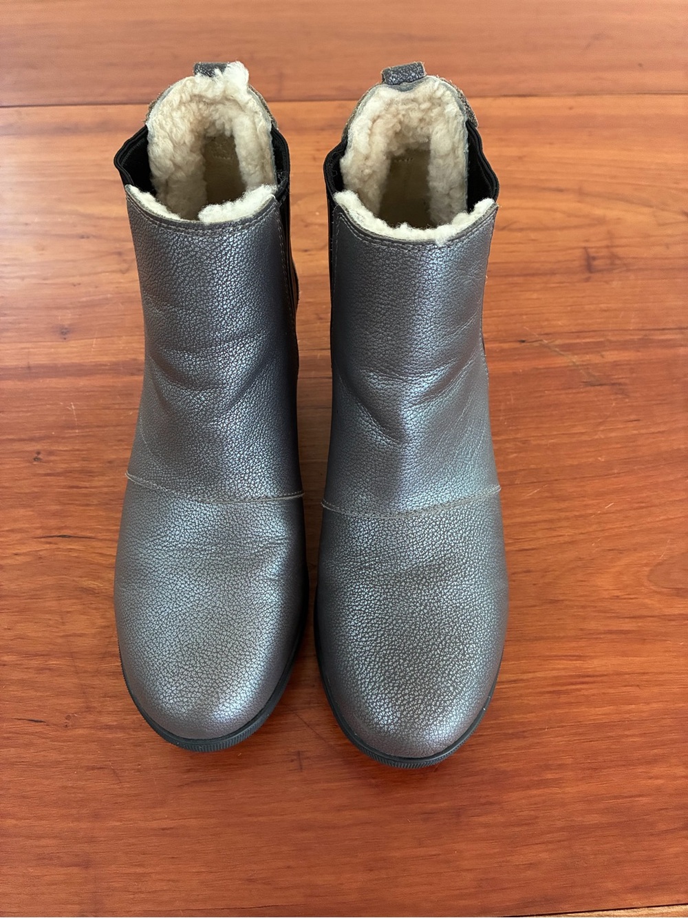 Sorel Joan of Arctic Fleece Lined Metallic Gray Bronze Chelsea Booties